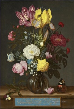 Flores Painting - Bosschaert Ambrosius Ramo de flores en jarrón de cristal